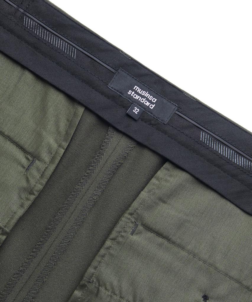 MUSINSA STANDARD Wide Hidden Banding Crop Slacks [Dusty Khaki]