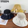 Women's Printed Bow Fisherman Hat with Large Brim Summer UV Resistant Folding Sun Hat