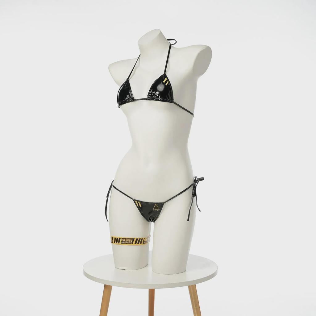 Cyber Leather Punk Style Three-Point Strap Bikini Lingerie C2100