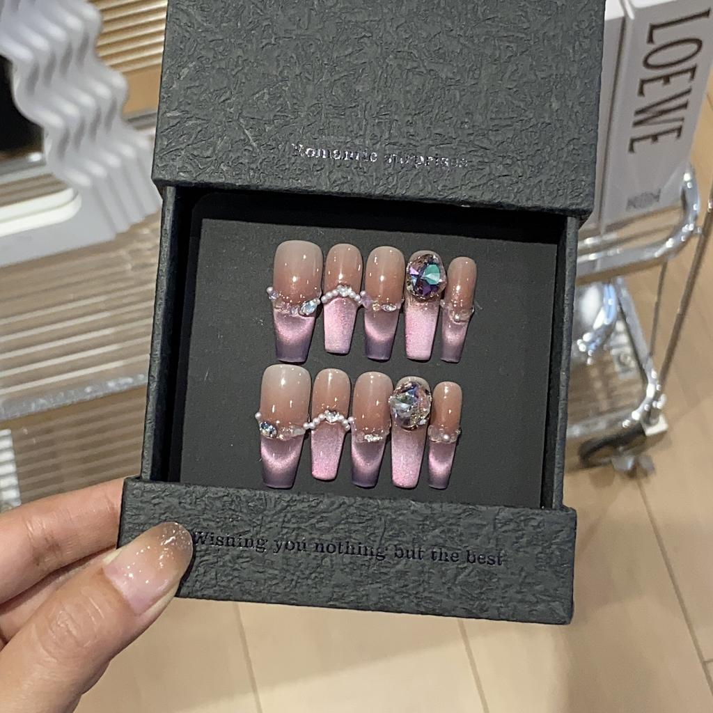 Gradient Purple French Cat Eye Pearl Small Broken Diamond Boutique K9 Diamond Milk Mist Rose Wear Armor