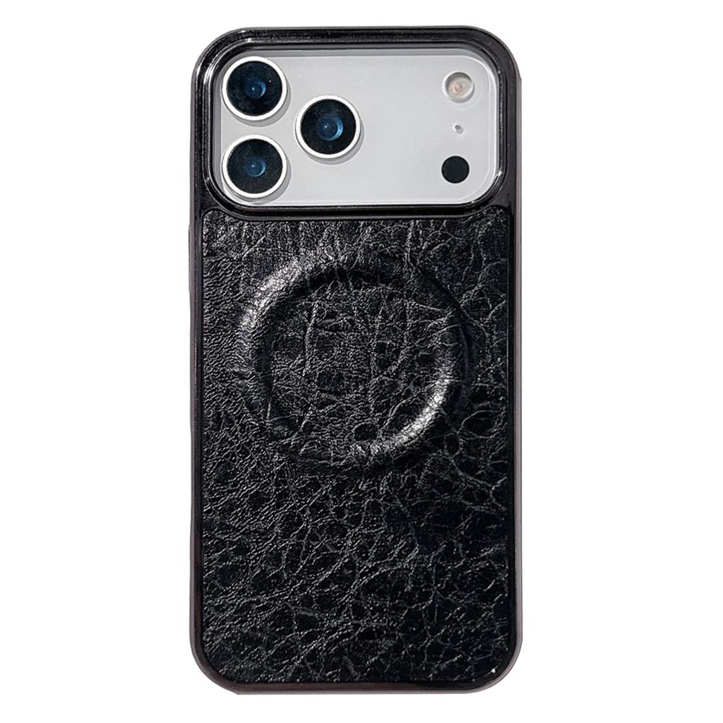 For iPhone 17 Pro Max Magnetic Case Electroplated Crackle Litchi Texture PU TPU PC Phone Back Cover