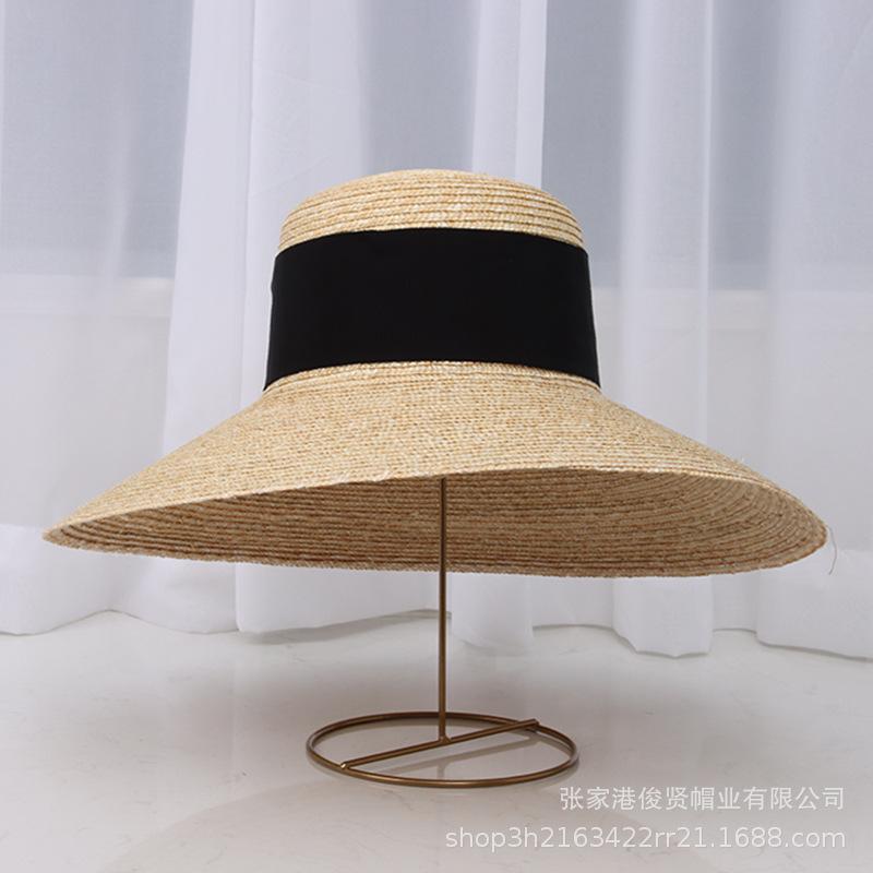 Spring and summer new versatile simple flat-top big-brimmed basin type straw straw hat outdoor travel sunscreen sunshade beach straw hat