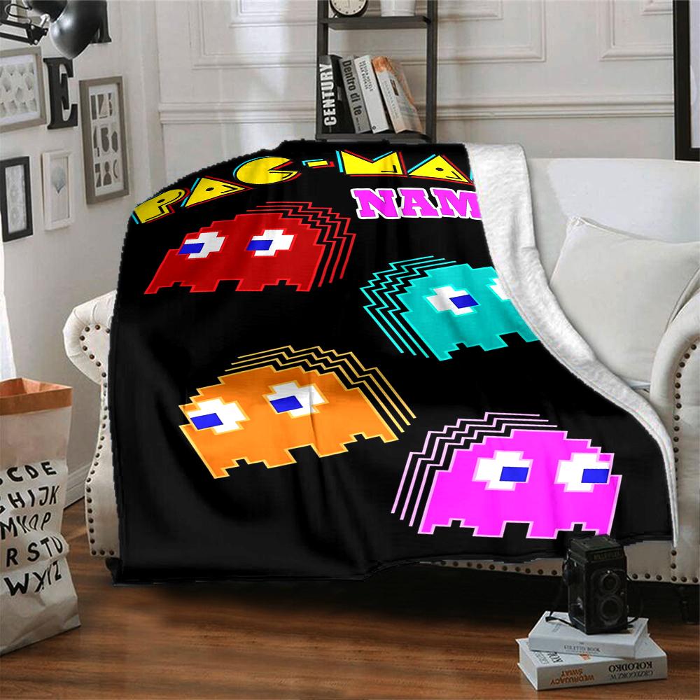 Custom Name Pacman Adventure Game Party Blanket For Couch Bed Plush Cozy Fuzzy Blanket Super Soft Warm Blankets For Fall And Winter 091690