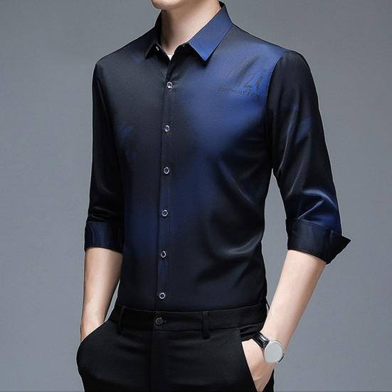 Мужская повседневная рубашка, весенне-осенняя однобортная рубашка с лацканами и длинными рукавами, топы с принтом, деловая рубашка против морщин