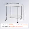 SucceBuy Stainless Steel Work Table with Wheels 3 Adjustable Height Levels Heavy Duty Food Prep Worktable for Commercial Kitchen
