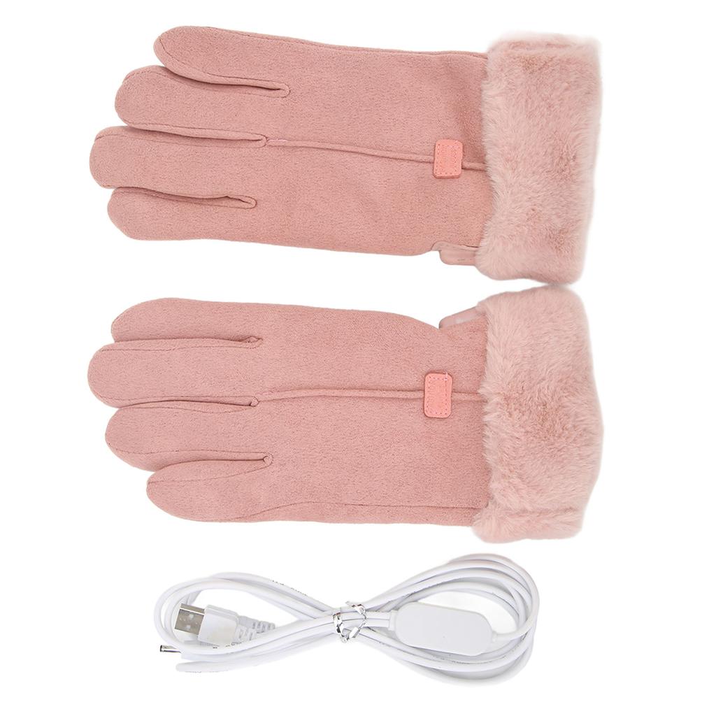 Pink USB Heating Gloves Hand Warmer Touch Screen Design Adjustable Temperature for Women Skiing