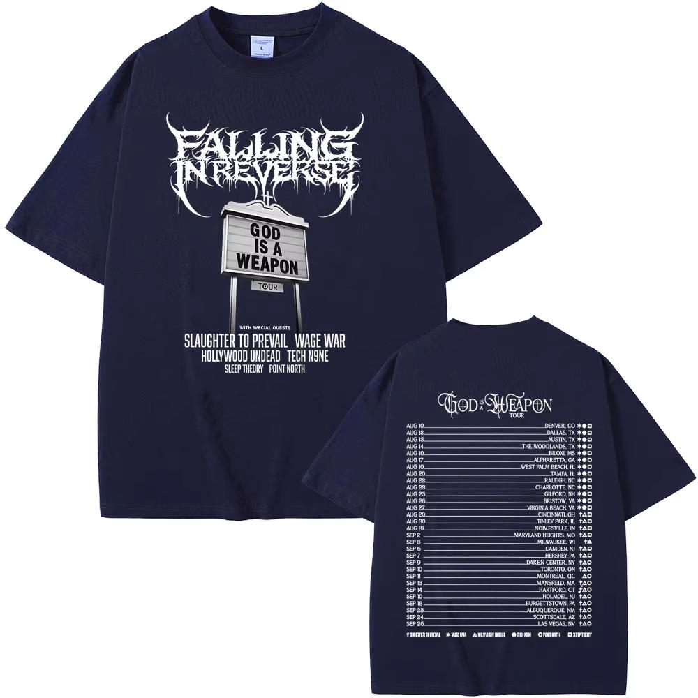 2025 Футболка с логотипом группы Rock Band Falling in Reverse Мировой тур Летняя Мужская Женская Повседневная Оверсайз Уличная Одежда Мужская Хлопок Винтажные Футболки