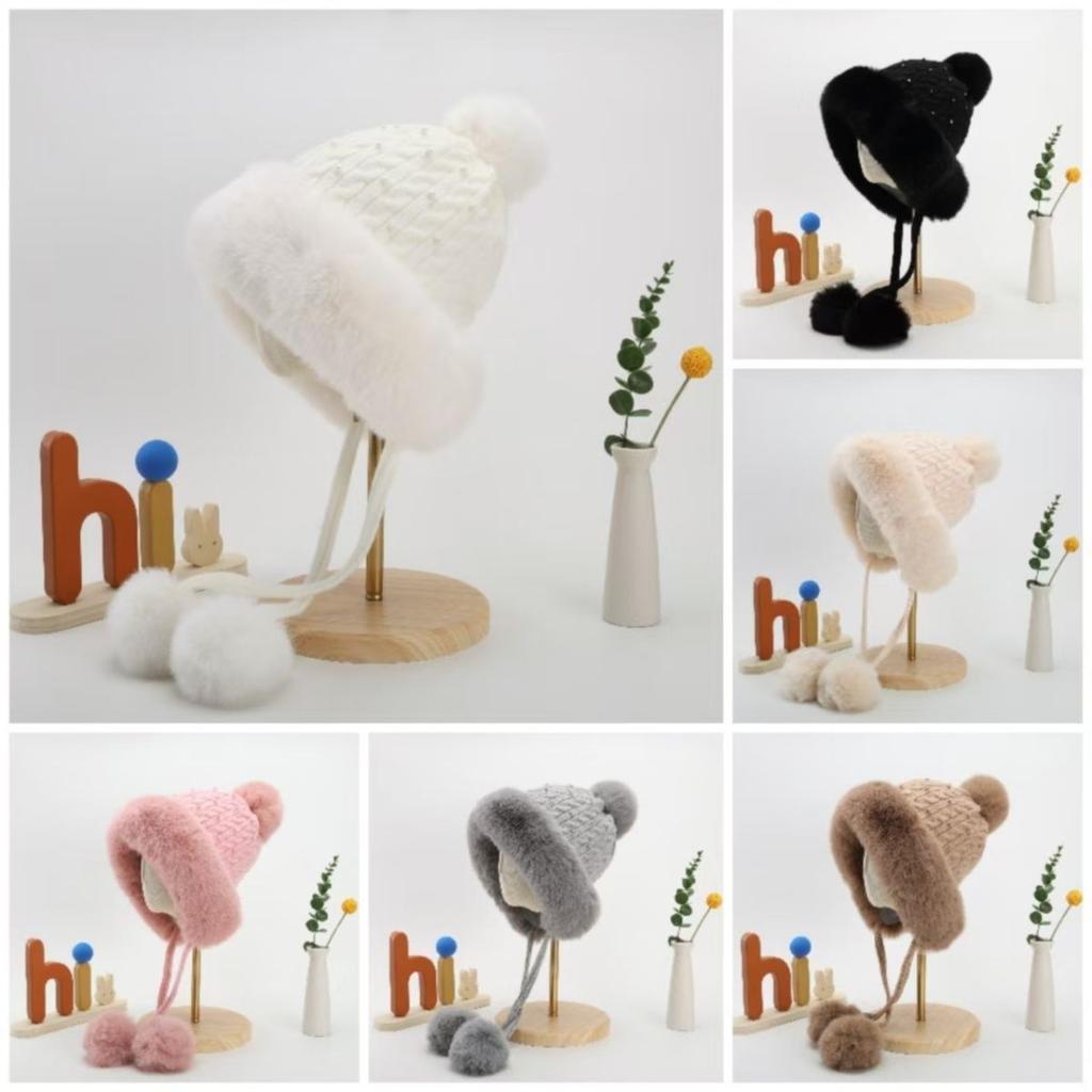 Winter new women's cotton cashmere pullover hat three hair ball pearl velvet thickened cold-proof and warm knitted hat
