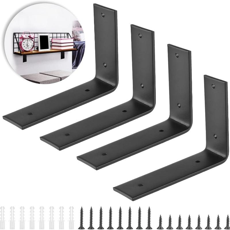 4 шт. Настенные кронштейны для полок, Металлические угловые кронштейны 90 градусов для настенных полок, Прочные опоры для полок, L-образный уголок (150x250мм)