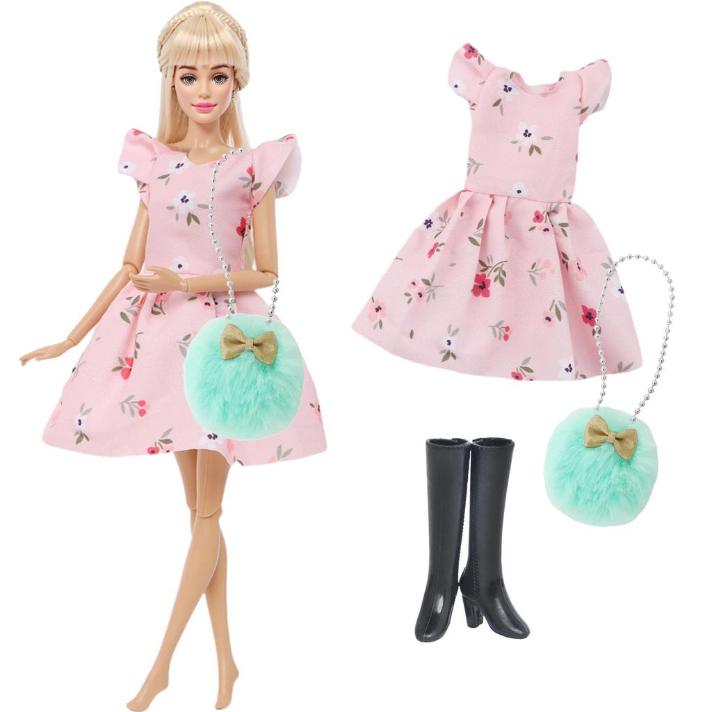 3 шт./компл. Модная одежда для куклы 30 см 11,5'' Платье для куклы-девочки с сумкой из мягкого меха, Туфли на высоком каблуке, Ботинки, Детская игрушка для игры, Подарок