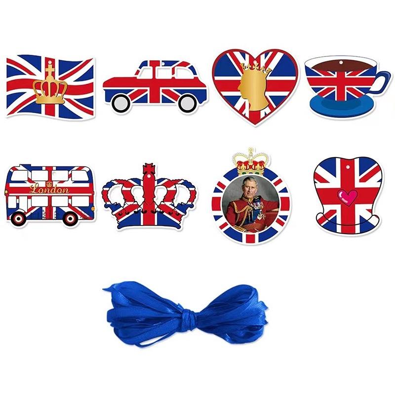 British Monarch Themed Party Supplies Colorful Paper Cutouts With Ribbon