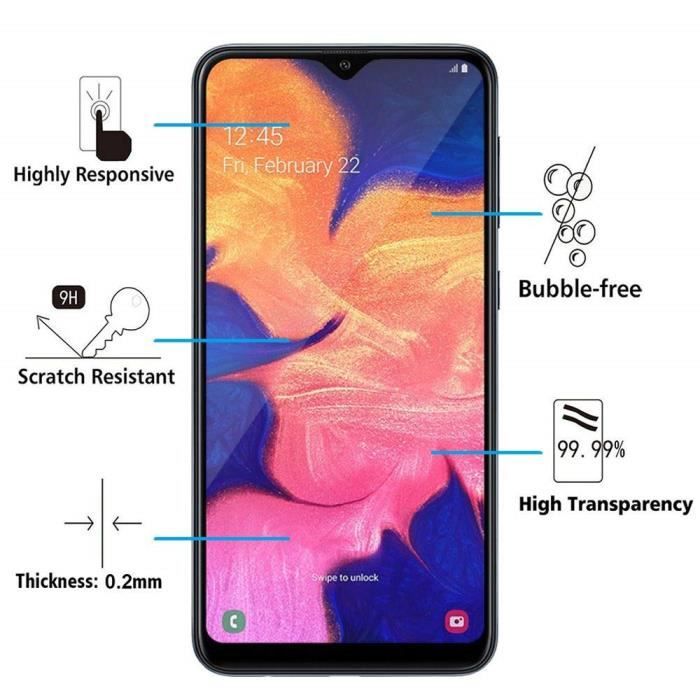 Verre Trempe pour Samsung Galaxy A10 [Pack 2] Film Transparent Intégral Bord Noir Vitre Protection Ecran Phonillico®