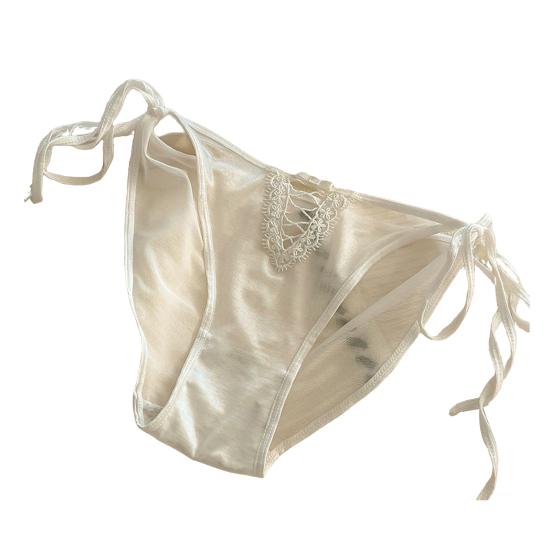 Women's Sexy Strap Satin Panties Low Rise See Through Invisible Thongs Hollow Out Thin Mesh Sheer Briefs
