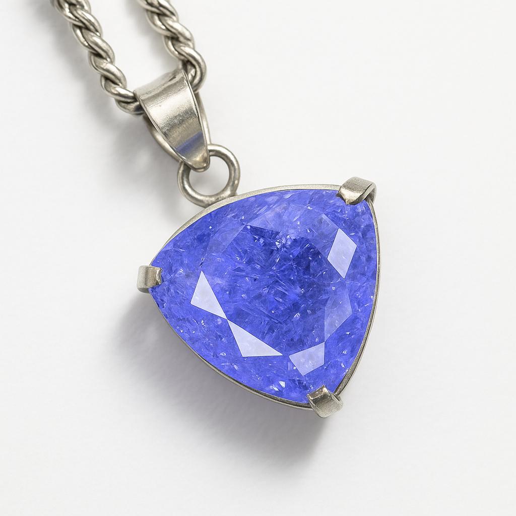 925 Sterling Silver CERTIFIED 42 Ct Natural Purple Trillion Sapphire Pendant AI-116-NS