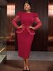 Элегантное бордовое кружевное платье-миди с длинным рукавом для женщин, приталенное, офисная одежда, весенние платья, модный стиль