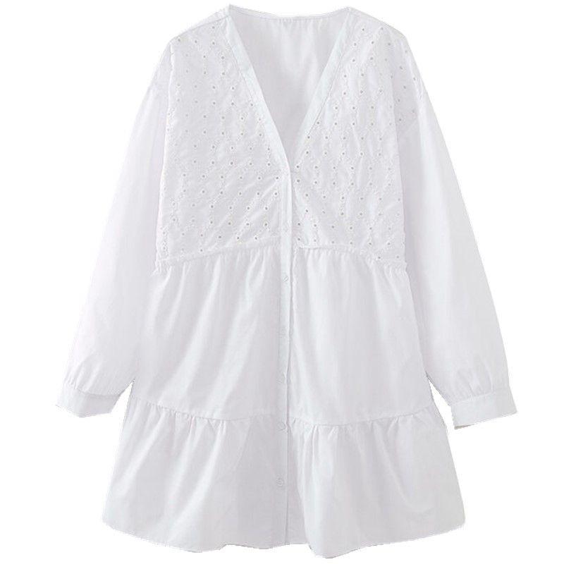 Fashion Style 2024 Spring New Women's Clothing All-Matching Hollow Embroider Poplin Short Dress 2298074 250