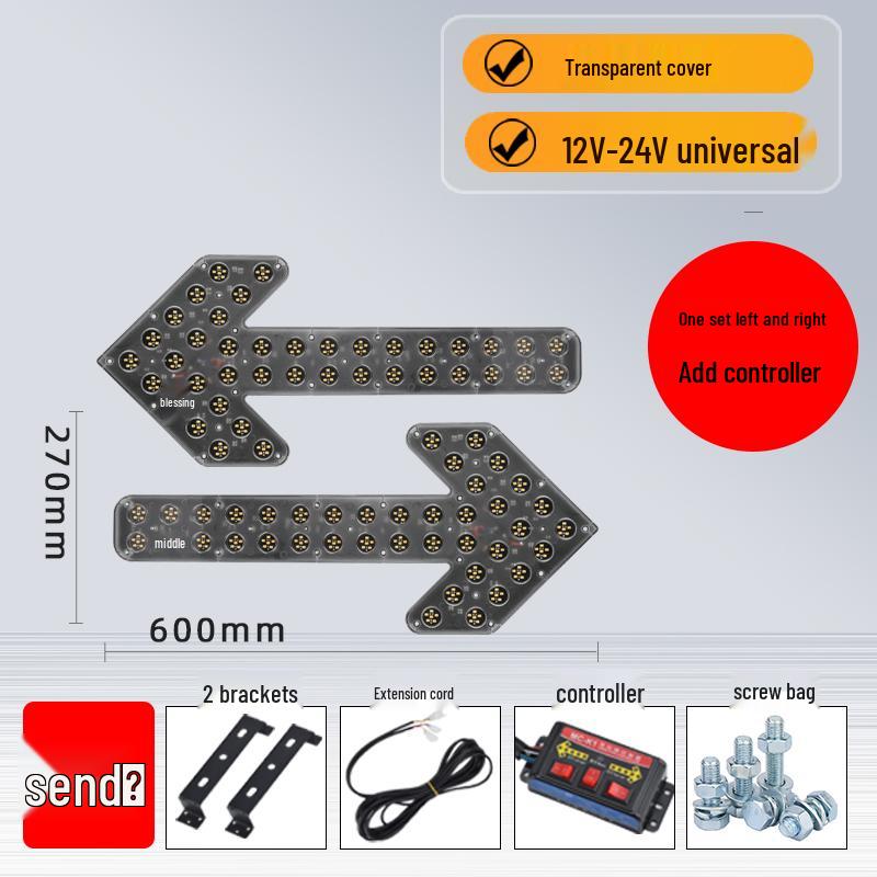 LED Directional Arrow Light 12V/24V for Trucks - Engineering, Construction, Warning, and Strobe Indicator.