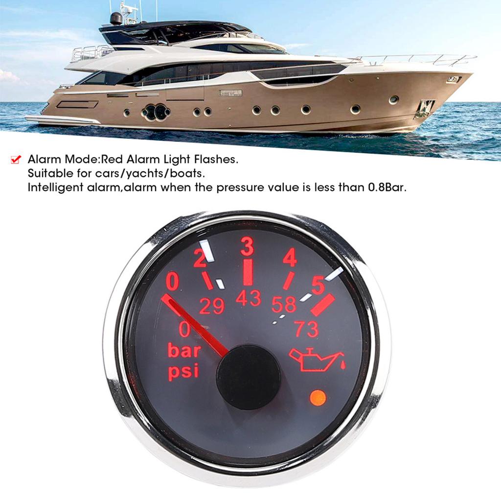 52MMCelsius2in IP67 Oil Pressure Gauge 0‑5BAR 0‑73PSI Meter with Smart Alarm for CarsCelsiusYachtsCelsiusBoats