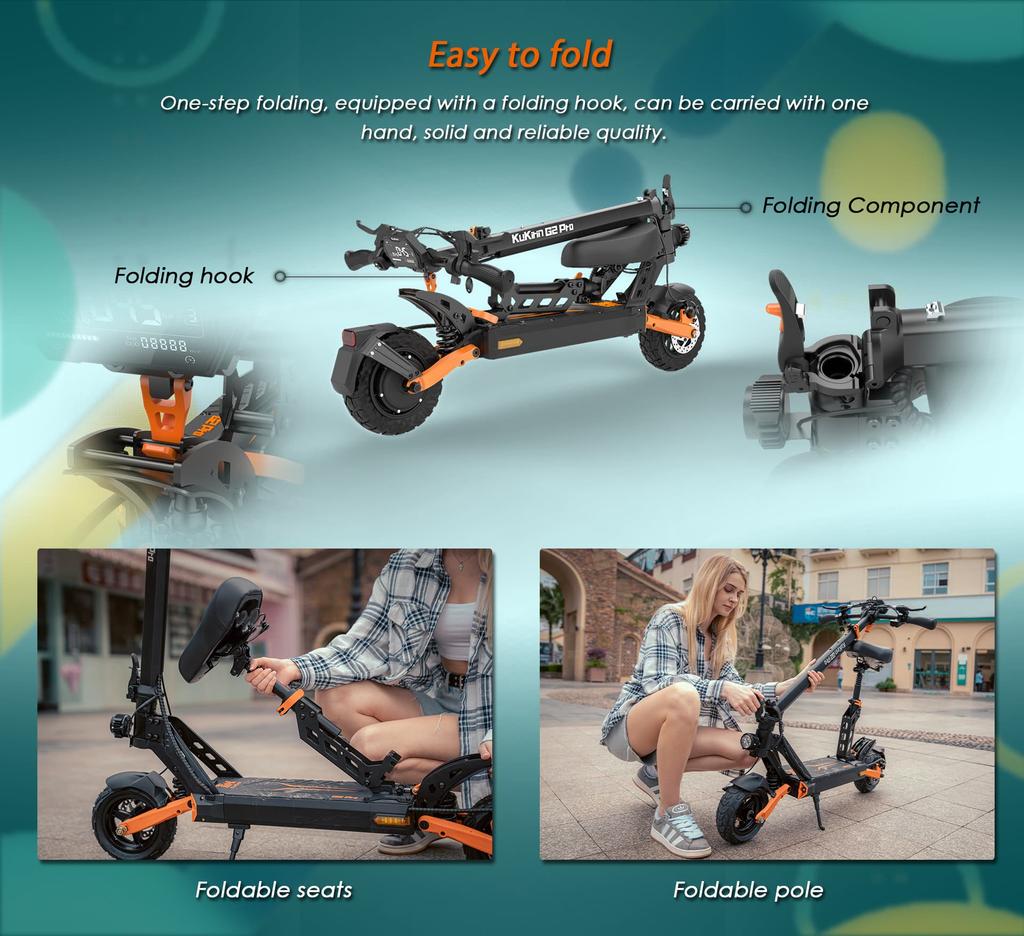 KuKirin G2 PRO 600W Electric Scooter, 48V 15.6Ah 58km Range, 45km/h, 9" Tubeless Tires, Foldable E-Scooter