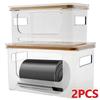 2 шт. Прозрачный держатель для мусорных пакетов с бамбуковой крышкой Большая вместимость Ящик для хранения в прачечной Штабелируемый Прозрачный кухонный органайзер