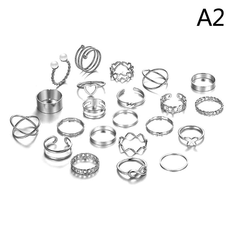 22pcs Set Vintage Hollow Heart Butterfly Rings Set For Women Metal Silver Color Geometric Spiral Shape Ring Rendy Jewelry