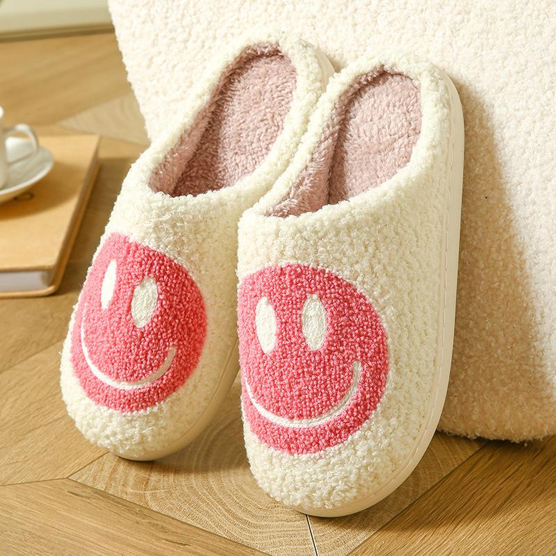 New Cotton Slippers Autumn and Winter Indoor Home Thick Bottom Cute Cartoon Smiley Face Warm Couple Slippers Soft