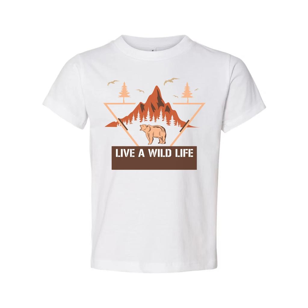 Unisex Hunting Graphic T Shirt With Mountain Range Pine Trees And Bear Illustrat