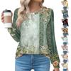 Women's Fashionable Casual Floral Retro Print Pleated Comfortable Round Neck Loose Long Sleeve T-shirt Top