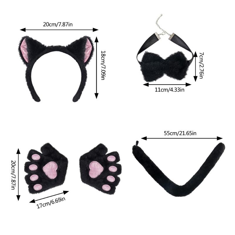 Cats Ears Headbands with Tail Cats Tail,Glove Bowtie Halloween Cosplays Costume