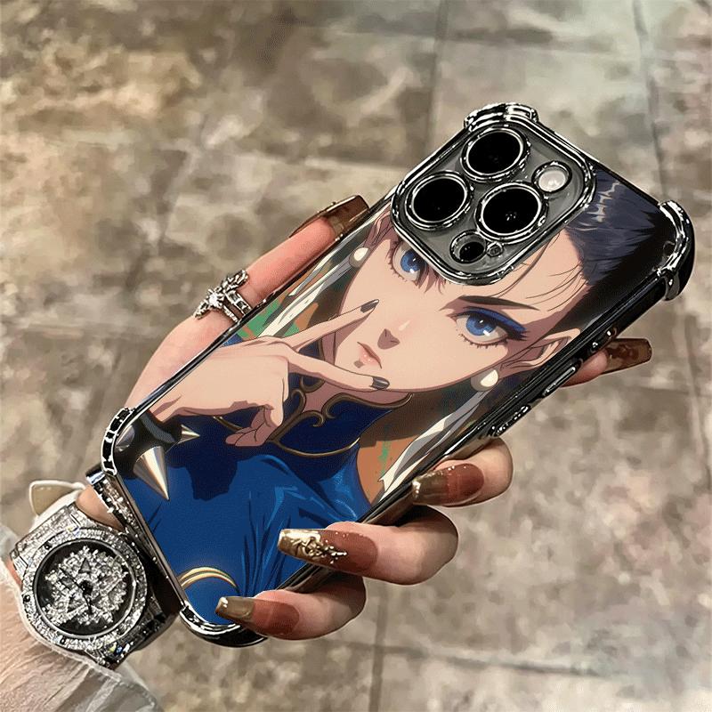ChunLi S-Street F-FighterS Plating Phone Case For Iphone 16 17 Pro Max Air 16E 14 15 Plus 12 13 Mini Anti-Fall Airabag Cover
