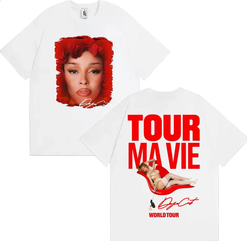 Певица The Doja Cat Мировой тур 2026 Двусторонний принт Футболки Мужская Женская Одежда Мода Повседневная Футболка с коротким рукавом Стритвир