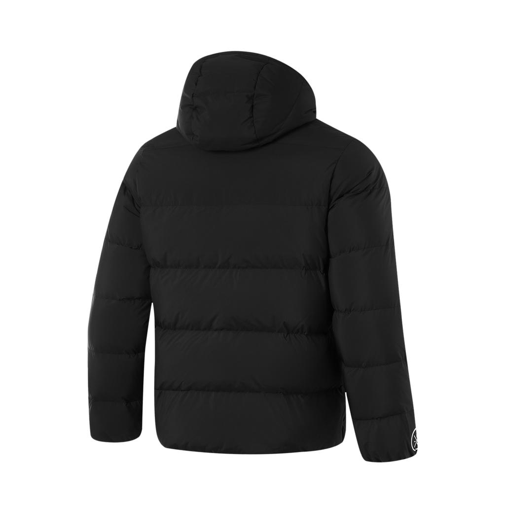 Li-Ning Баскетбольная серия однотонная с капюшоном универсальная уличная морозостойкая повседневная короткая зимняя пуховая куртка мужская верхняя одежда черного цвета AYMU001-1
