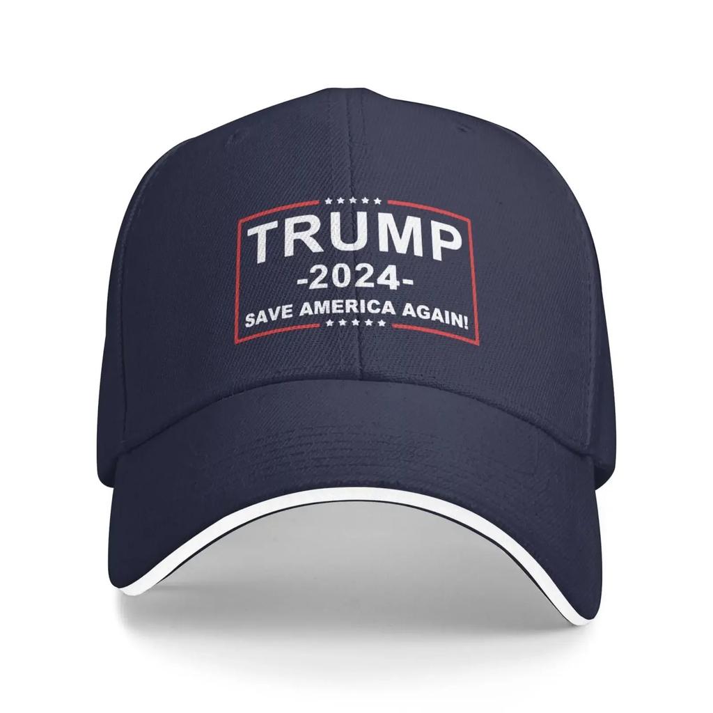 Trump 2024 Save America Again Baseball Caps Womens Man's Fashionable Adjustable Dad Hat Sandwich Flat Brim Hat Navy Blue