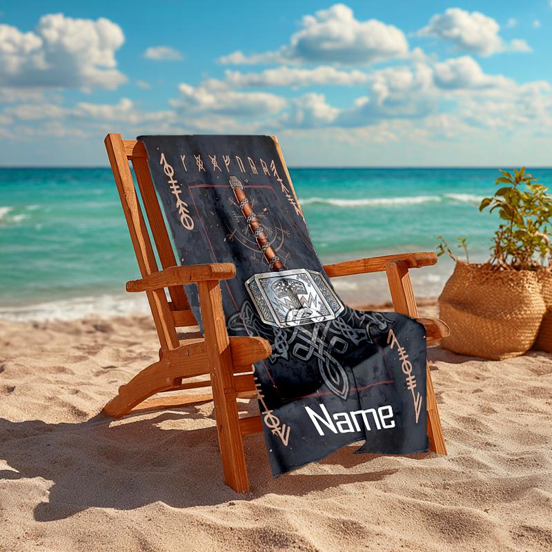 Personalized customized proof beach towel with Viking Sign pattern - soft, absorbent,quick-drying,perfect swimming,camping&bathing