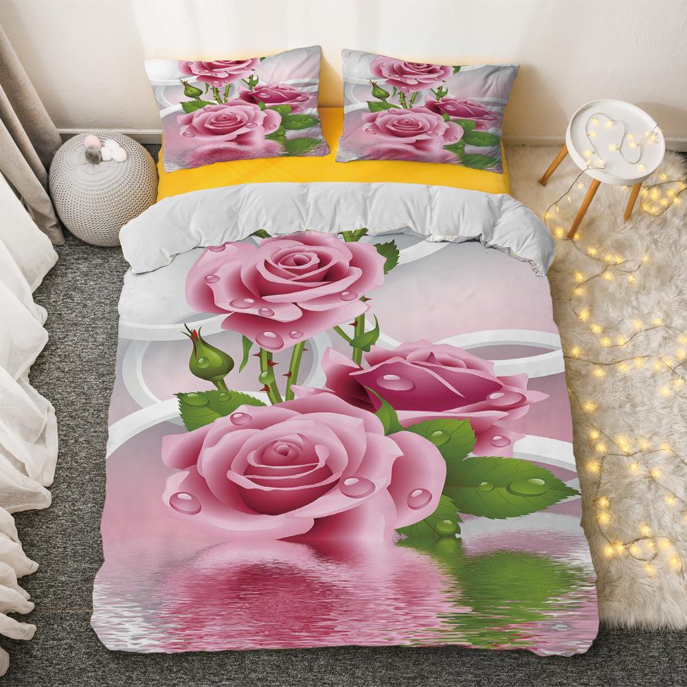 Red Rose King Queen Duvet Cover Romantic Flowers Bedding Set For Kids Teens Adults Girly 3D Floral Black Soft 2/3pcs Quilt Cover