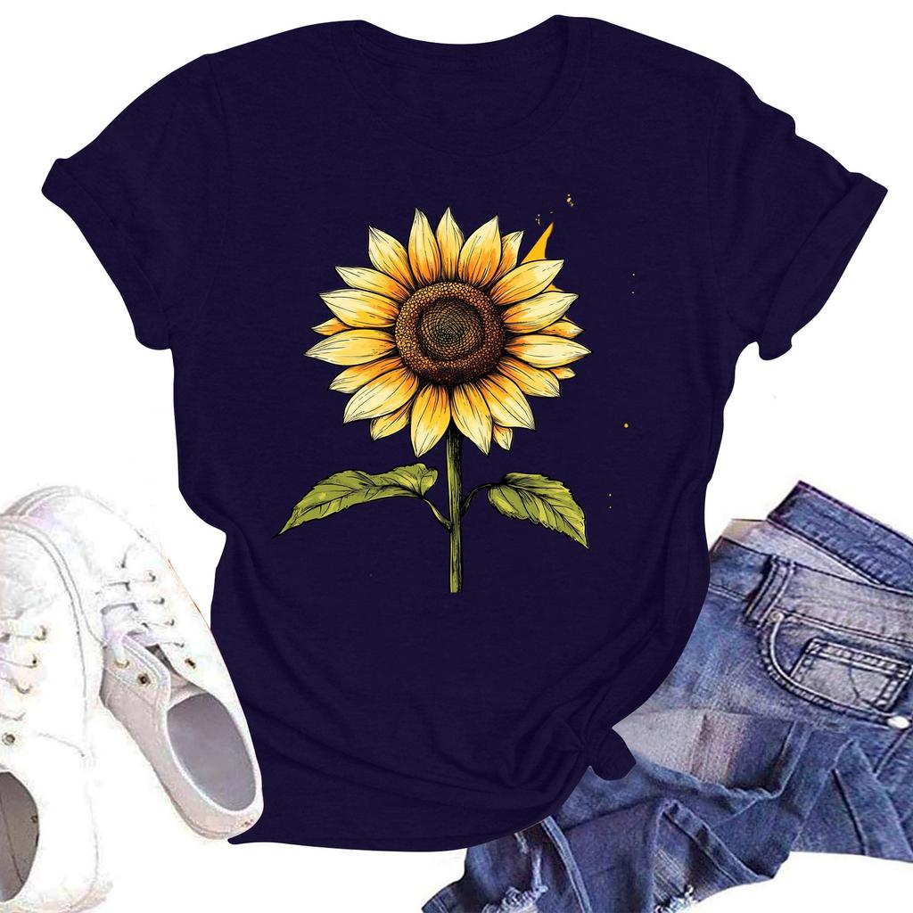 Женская повседневная свободная футболка с принтом, круглый вырез, пуловер, короткий рукав, топ