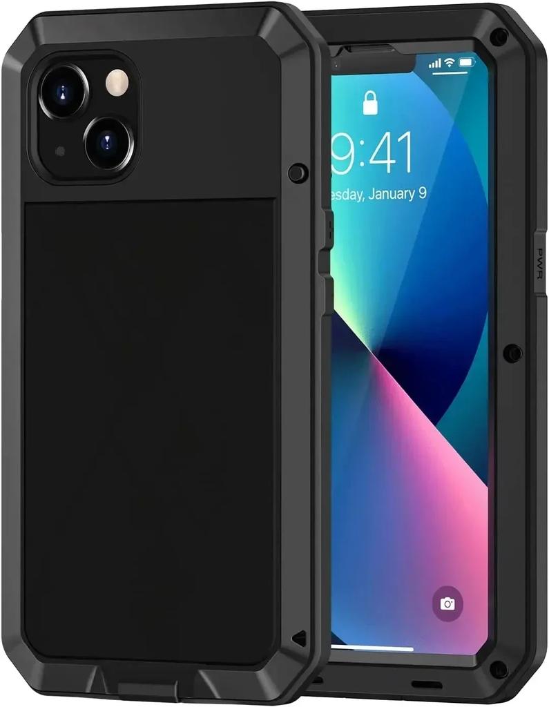 For iPhone 17 Air 16e 15 14 13 12 11 Pro Max XS XR 8 7 Plus Tank Armor Metal Case Shockproof Aluminum Cover Glass Screen Protect