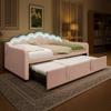 Daybed with Pull-Out Bed, Sofa Bed, Single Bed (Without Mattress), Double Bed, Velvet, Color-Changing LED Strip, 90x200cm(180x200cm), Pink