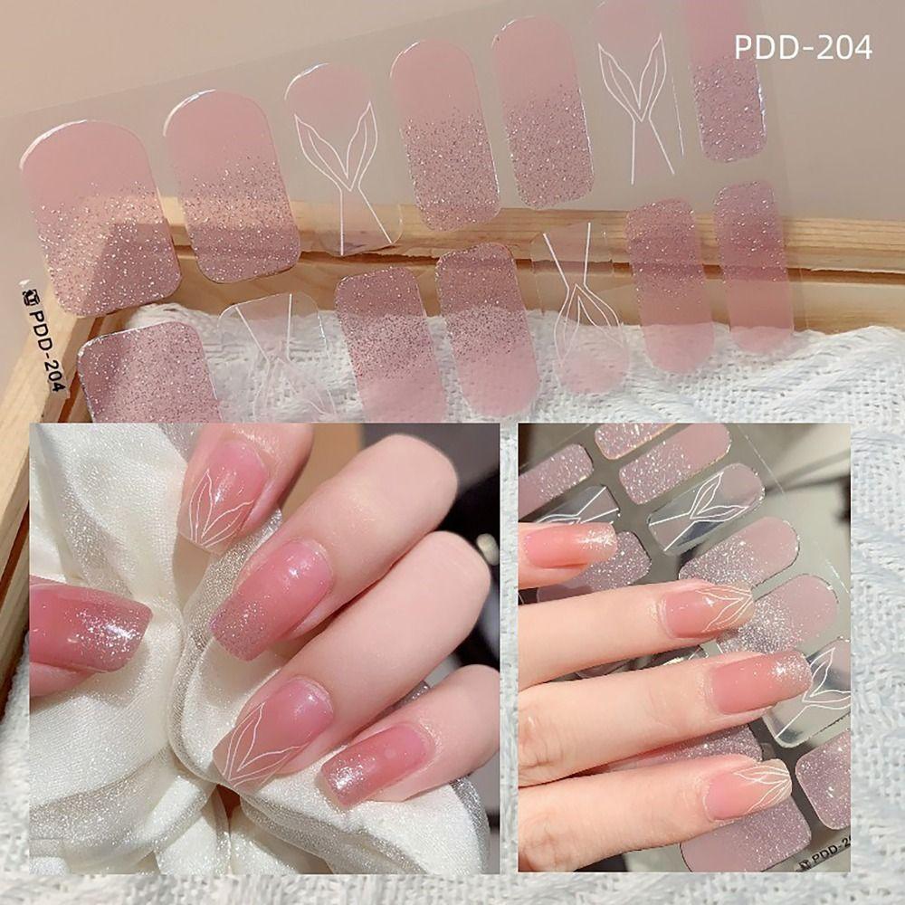 14Strips Nail Patch Semi Cured Nail Art Stickers INS Trendy Gel Nail Stickers DIY Nail Art Making