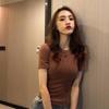 2025 Spring Retro Chic Korean Round Neck Basic Short-Sleeve T-Shirt for Women