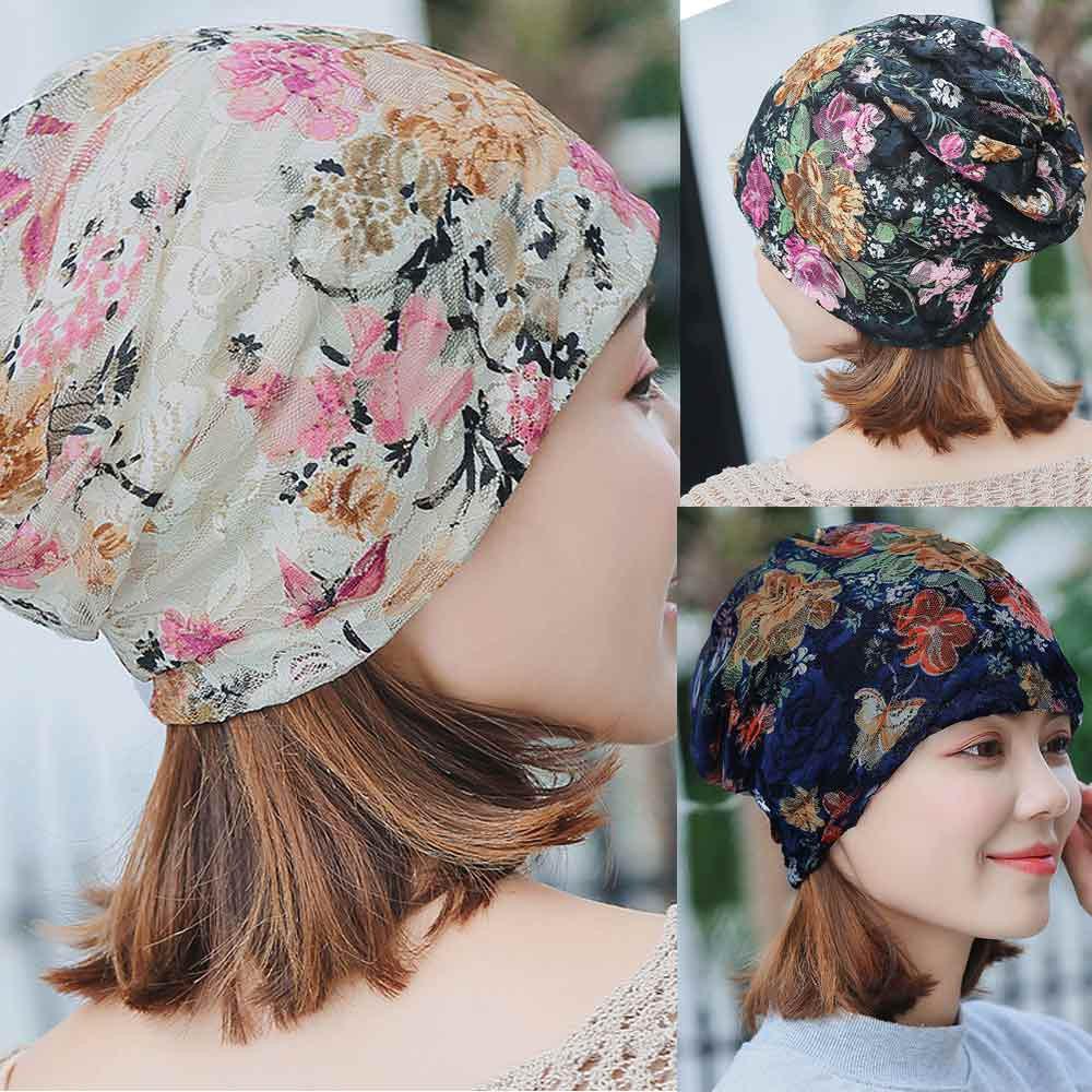 Women India Muslim Stretch Turban Hat Lace Hair Print Loss Head Scarf Wrap