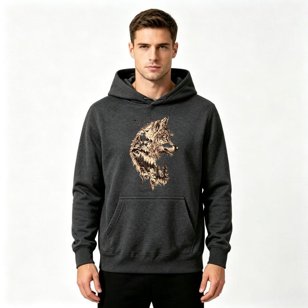Men's Wolf Mountain Print Pullover Hoodie Casual Long Sleeve Sweatshirt for Men
