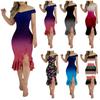 Женское сексуальное платье с градиентным цветным принтом и разрезом по бокам, с одной шеей и открытой спиной, нерегулярный подол