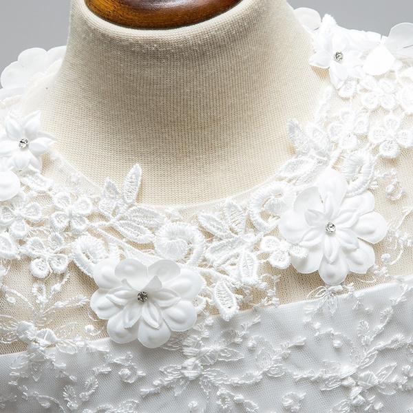 Kids Flower Girl Dress Baby Girls Lace Formal Princess Pageant Wedding Birthday Party White Bridesmaid Dresses Tea Length