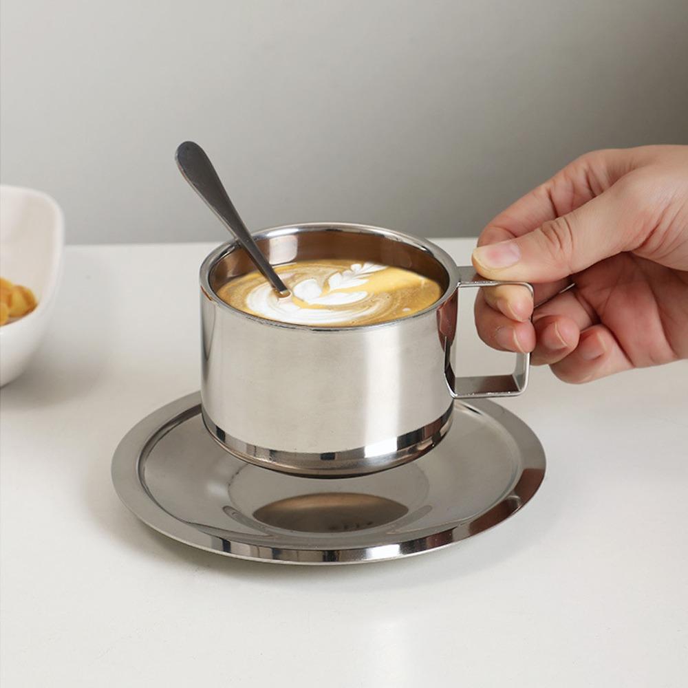 Rustproof Stainless Steel Coffee Cup Double Walled Latte Cappuccino Cup Double Walled Cup  Cafe