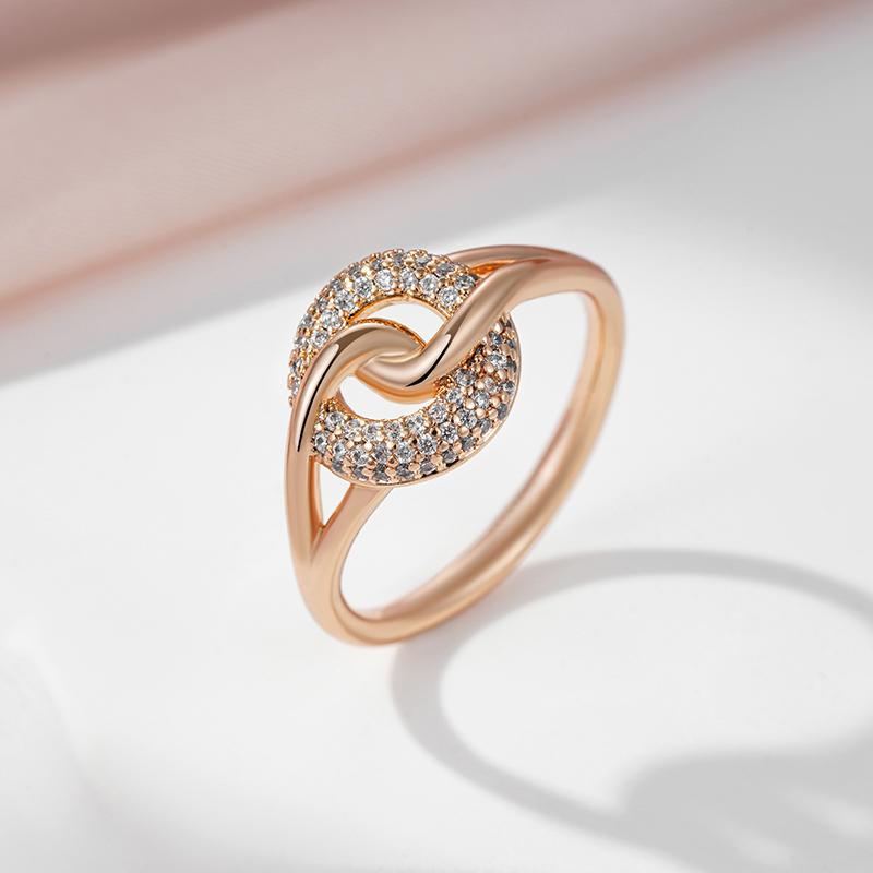 Kinel Rose Gold Color Bride Wedding Rings For Women Shiny Zircon Fine Jewelry Vintage Ring