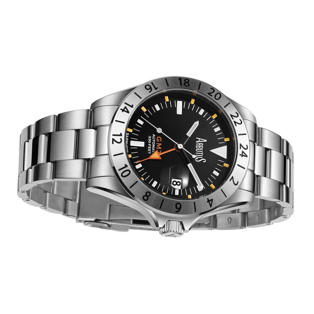 Arbutus Limited Edition GMT Stainless Steel Black Dial Automatic AR9922SBS 100M Men's Watch