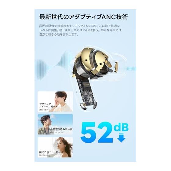 Наушники TOZO NC20 Беспроводные Bluetooth-наушники Адаптивный тип Гибридное активное шумоподавление (ANC) 52 дБ Снижение Средне-низкочастотный диапазон Теплое качество звука / Передовой пользовательский эквалайзер