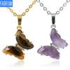 Women's Fashion Crystal Amethyst Rose Quartz Butterfly Pendant Necklace Mothers Day Gifts Necklace Silver/Gold