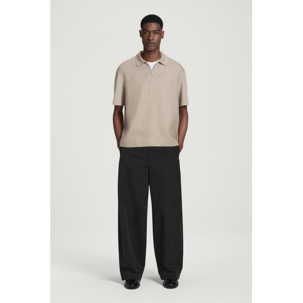 COS Японская льняная рубашка-поло с застежкой-молнией на половину длины